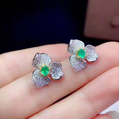 China New 925 Sterling Silver Hot Selling Women's Earrings Ethnic Natural Green Stud Earrings Wholesale for sale