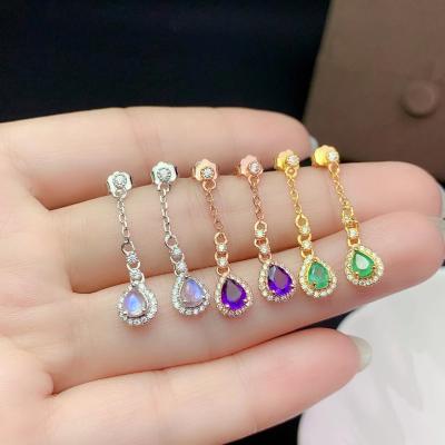 China New 925 Sterling Silver Hot Selling Women's Moon Stone Stud Earrings Ethnic Natural Green Stud Earrings Wholesale for sale