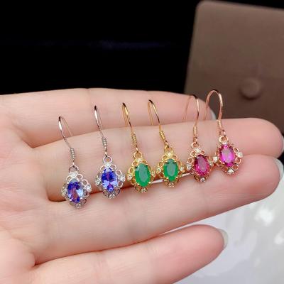 China Tanzanite Red Topaz Lady Earrings 925 Sterling Silver Ethnic Natural Green Stud Earrings for sale