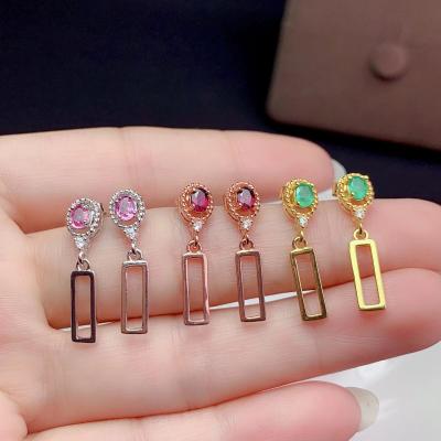 China Natural Green Sapphire Ethnic Rare Natural Pink Earrings 925 Sterling Silver Gemstone Earrings for sale