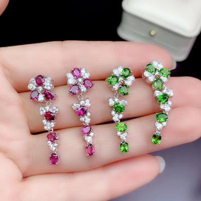 China Ethnic Luxury NATURAL GARNET 925 Sterling Silver Natural Lady Earrings Diopside for sale