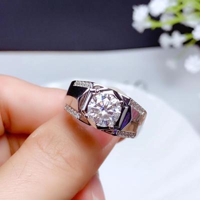 China Hot Selling Casual/Sporty Men's Sterling Silver Moissanite Ring 2 Carat Style 925 Passed Diamond Test D VVS GRA for sale