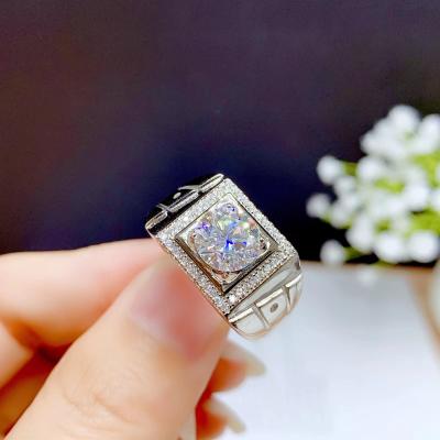 China Casual/Sporty Men's 925 Sterling Silver moissanite ring 1 carat 2 hot sale style Passed Diamond Test D VVS GRA for sale