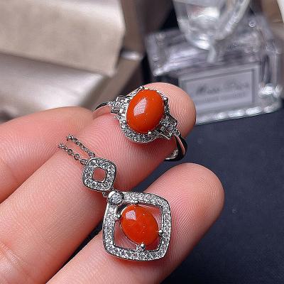 China Cute Natural Women's Set 925 Sterling Silver Beautiful Agate Ring Necklace Color for sale