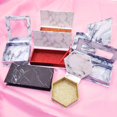 China Natural Custom Logo Long Design Marble Box 3D Mink Lashes Private Label False Eyelash Packaging for sale