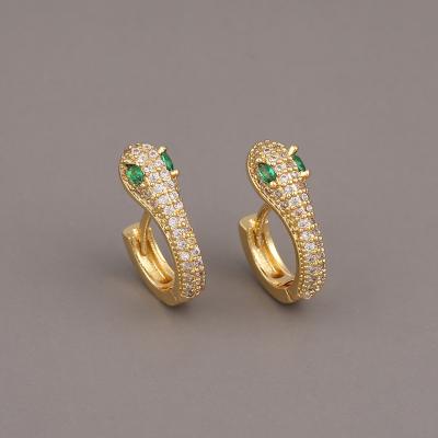 China Hiphop 2020 new snake green zirconium earrings European and American fashion color zircon zodiac snake earrings for sale