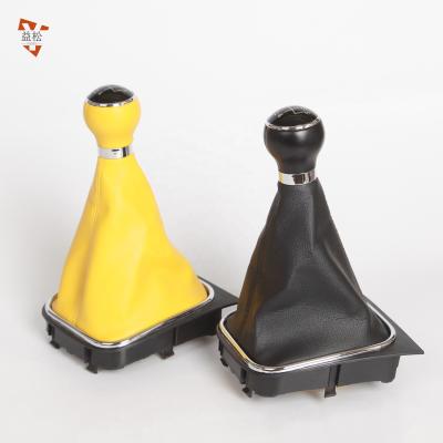 China Yellow/Black Leather+Plastic+Chrome Quality Car Gear Shift Knob Cover For VW for sale