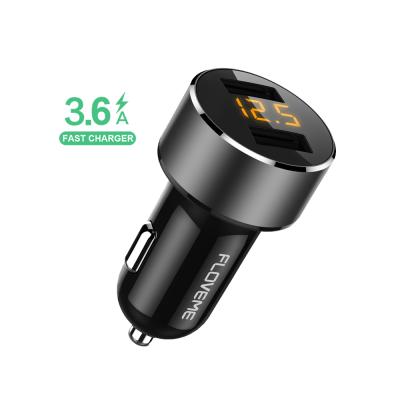 China Dual Port Usb Car Phone Charger Amazon Success FLOVEME LED Display Fast Charging Mobile Phone Usb Car Charger Dual Usb Auto Ports Adapter for sale