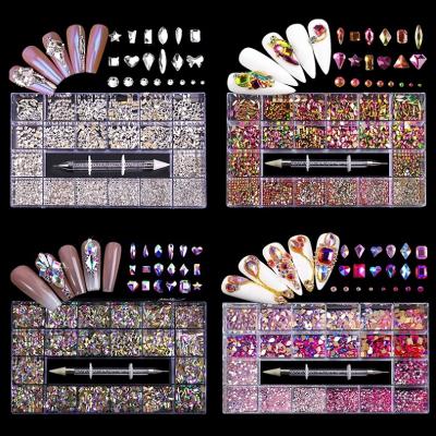 China Decorate Crystal White Nail Art Mix Shape Fancy Shaped ab Nail In Box Flat Bottom Nail Art Decoration Glass Rhinestones for sale