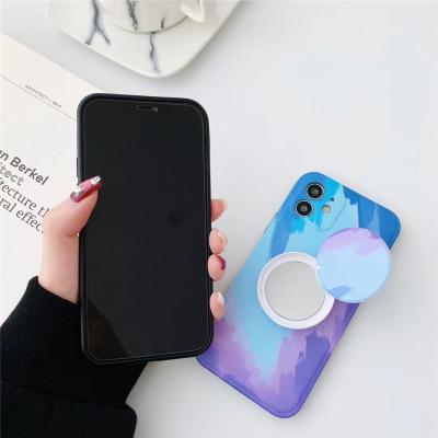 China New Style Watercolor Anti-fall Protect Case With Stand Mirror Phone Case Original For iPhone 12 11 Pro Max for sale