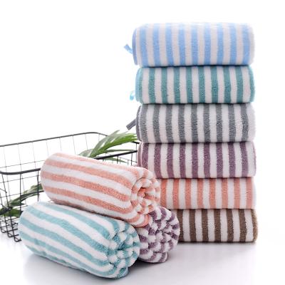 China Viable Wholesale Coral Velvet Woven Velvet Towel Barber Shop Strip Coral Towel Microfiber Bath Towel for sale