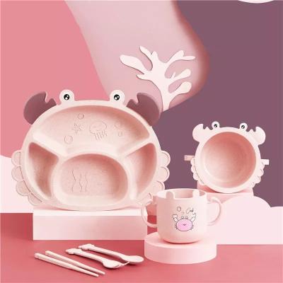 China Sustainable New Arrival Cartoon Penguin Whale Dinosaur Tableware Wheat Straw Kid Feeding Dinner Plate Set for sale