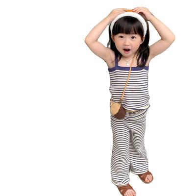 China Summer Striped Girls Breathable Outfits Sweatersuits Kids Girls Strap Tube Tops Loose Pants Set for sale