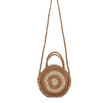 China Natural Handwoven Vintage Weave Round Message Bags Woman Ratten Straw Beach Bags for sale