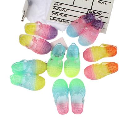 China Flat 2021 New Summer Jelly Rainbow Clolor Tie Dye Shoes Toddler Girls Sandals for sale