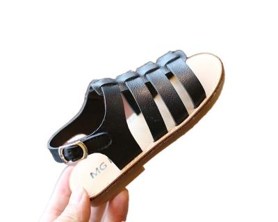 China Cool Girls Roman Spartan Shoes Woven Leather Black Willow Sandals Fashion Trend Kids Small for sale