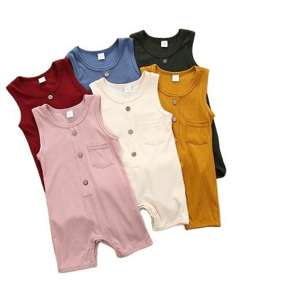 China Rib Cotton Clothes Sleeveless Buttons Casual Pocket Summer Baby Boys Infant Overalls for sale