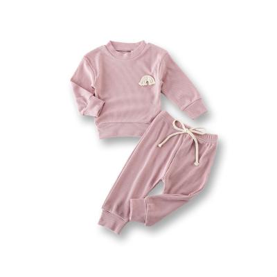 China INS Breathable Baby Ribbed Clothes Set Rainbow Embroidery Long Sleeve Sweaters Pants Infants Girls Outfits for sale