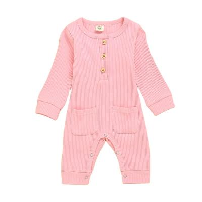 China Long Sleeve New 2021 Custom Infant Baby Clothes Ribbed Solid Neutral Baby Buttons Overalls With Side Pockets for sale