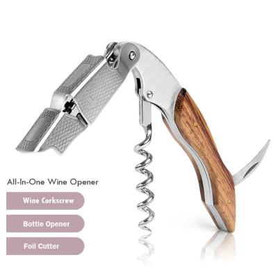 China Stocked Wooden Steel Steel Bartenders Bottle Opener Sommeliers Foil Cutter All In Servers One Gimdle Wine Opener for sale