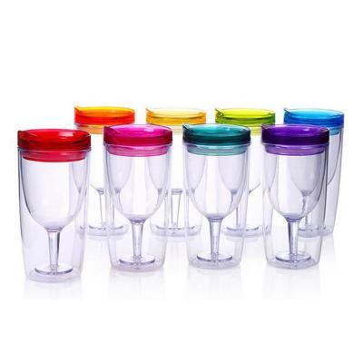 China Outdoor Acrylic Plastic Wine Tumbler Insulated Shatterproof Stemless Wine Glass Tumbler With Lids for sale