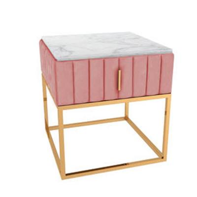 China Small Nightstand Marble Table Nordic Marble Table Velvet Side Frame Metal Gold Bedside Table With Drawer for sale