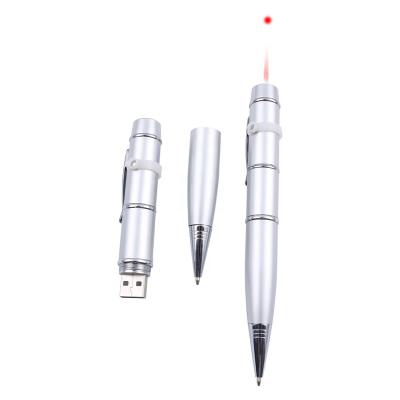 China Laser Teaching Pen With Infrared Ray Dropshipping Silver Metal Teaching Ballpoint Pen Shape Laser Flash Drive 2.0 3.0 USB Cle Sticks Wholesale With Infrared Ray for sale