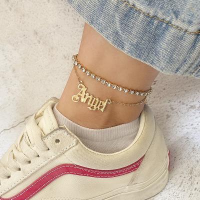 China YI factory fashion acrylic butterfly wholesale fashion casual/sporty dangle anklet gold letter anklet chain women jewelry for sale