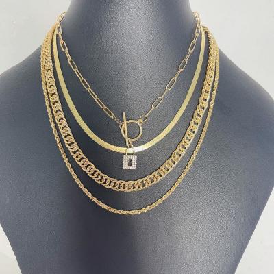 China Double Snake Buckle Retro OT YI Hip Hop Jingle Buckle Chain Diamond Lock Necklace Set TRENDY Multilayer Chain Necklace for sale