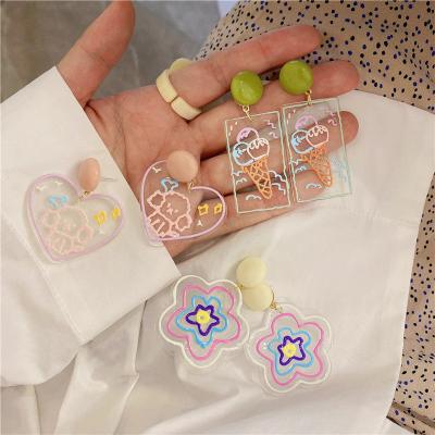 China YI INS style cute personality simple ding candy color graffiti embossed cute earrings woman ice cream girl earrings for sale