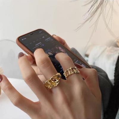 China New style metal gold fold metal ring fold ring female personality open irregular YI cold wind silver retro ring fashion TRENDSY for sale