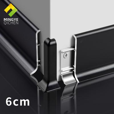 China Modern Type 6cm Height Extrusion Villa Snap J Line Waterproof Aluminum Skirting Board Flooring Accessories Skirt Aluminum Baseboard for sale