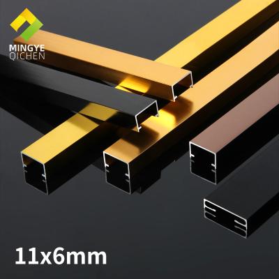 China Modern Multi Size Decorative Accessories Wall Trim Aluminum Line Trim 11*6.0mm U Shape Edge Junction Panel With Base for sale