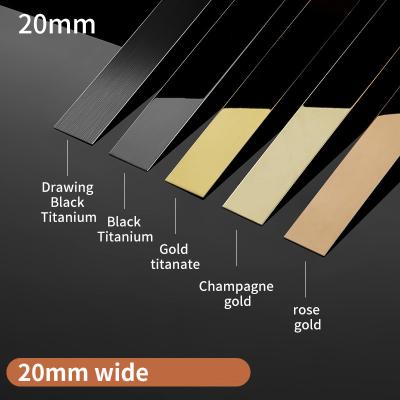 China 20mm Width Modern Mirror 8K Stainless Craft Metal Corner I Shaped Ceiling Edge Trim Wall And Bottom SS Decorative Flat Gold Strip for sale