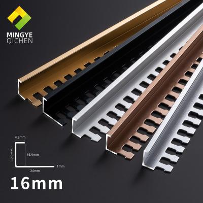 China Modern Decorative L Shape 16mm Aluminum Corner Transition Narrow Wall Tile Edge Trim Profiles for sale