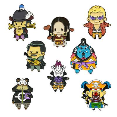 China Bag One Piece Q Version Of Luffy Straw Hat Zoro Nami School Bag Decoration Metal Enamel Badge for sale