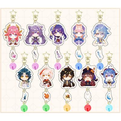 China Transparent Holographic 33 Style Cute Kawaii Pendant Yae Miko Tartaglia Character Star Bell Acrylic Key Ring Game Genshin Impact Keychain for sale