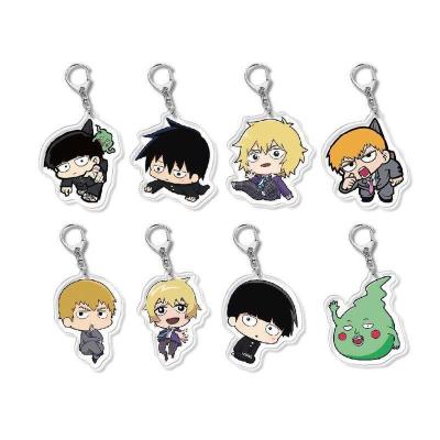 China Transparent Holographic Anime School Bag Charm Mob Psycho 100 Keychain Mobu Saiko Hyaku Acrylic Keychain for sale