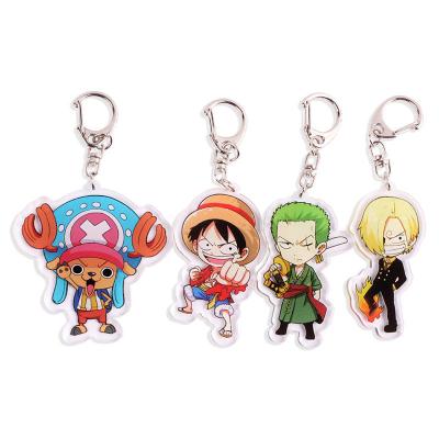 China Transparent Holographic Anime Acrylic Double Sided Cartoon Pendant Keyring Luffy Zoro One Piece Keychain for sale