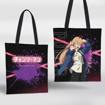 China Japan Cartoon Printed Double-sided Different Patterns Pochita Makima Tote Shopping Bag Chainsaw Man Anime Canvas Bag for sale