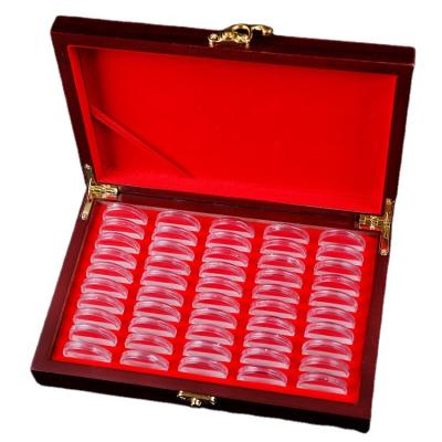 China Handmade Hot Selling Classic 50 Pcs Premium Coin Invent Box Memorial Display Protective Storage Case Holder Collection Wooden Box for sale