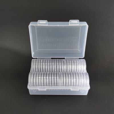 China 40mm Recyclable Clear Plastic Capsule Container Round Coin Storage Box Holder Empty Edge Neatly Balanced For Coin Collection Box for sale