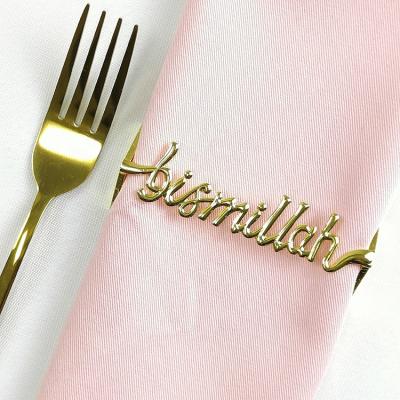 China New Viable Gold Fancy Letter Napkin Ring Islamic Gifts Bismillah Napkin Ring For Festival Ramadan Eid Table Home Wedding Decoration for sale