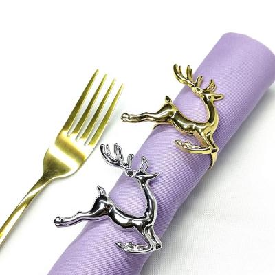 China Large Viable Little Silver Metal Elk Christmas Deer Napkin Ring For Christmas Napkin Decorations for sale