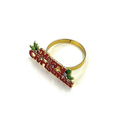 China Merry Christmas Word Gold Metal Viable Red Green Napkin Ring For Winter Holiday Christmas Table Decoration for sale