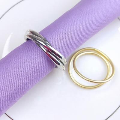 China Round shape two circles metal ring brass napkin rings spiral crisscross silver gold napkin ring viable for table decoration for sale