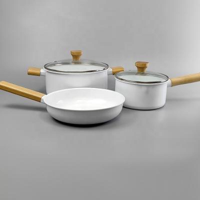 China Sustainable Hot Sale Casserole & Dishes Ceramic Baking Stick Non Cost Kitchen Pot & Pan Cookware Set White Aluminum Cooking Set for sale