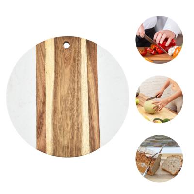 China New Product Sustainable Bamboo Marble Round Shape Acacia Wood Pizza Serving Cutting Cutting Board for sale