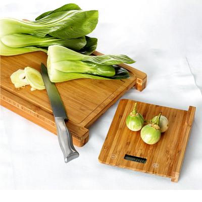 China Sustainable Multi-Function Eco-Friendly Kitchen Bamboo Food Prep Cutting Block Cutting Board With Removable Digital Scale for sale