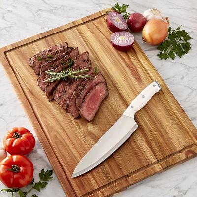 China Viable Square Kitchen Supplies Large Kitchen Tableware Cutting Plates Acacia Wood Steak Board for sale